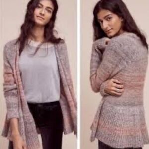 Anthropologie Knitted & Knotted Cody Peplum Mohair Wool Blend Cardigan Sweater
